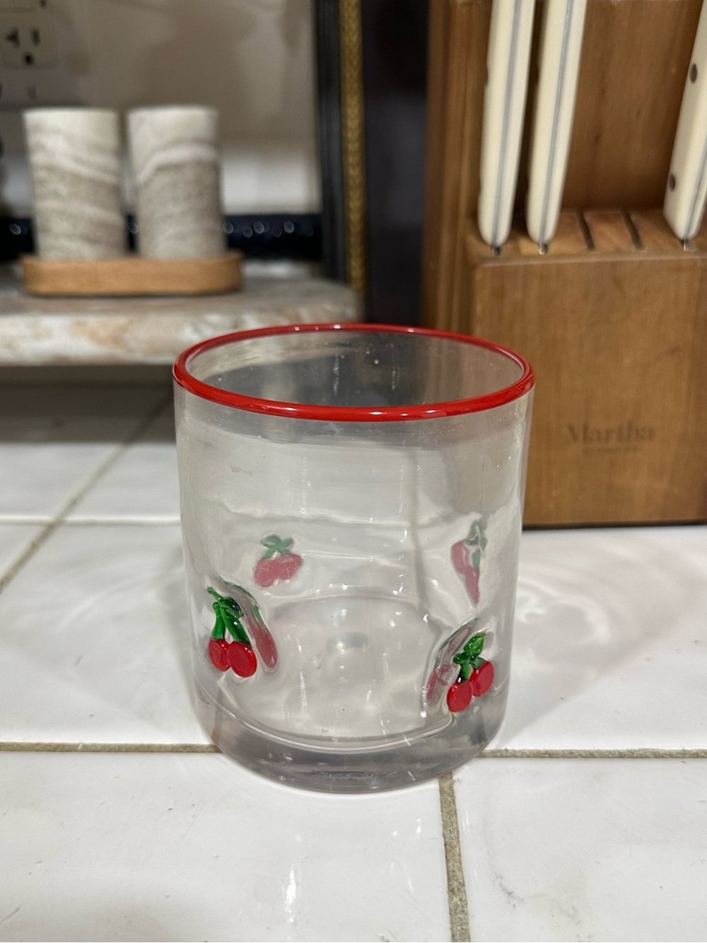 Red Cherries Juice Icon Glass NWOT